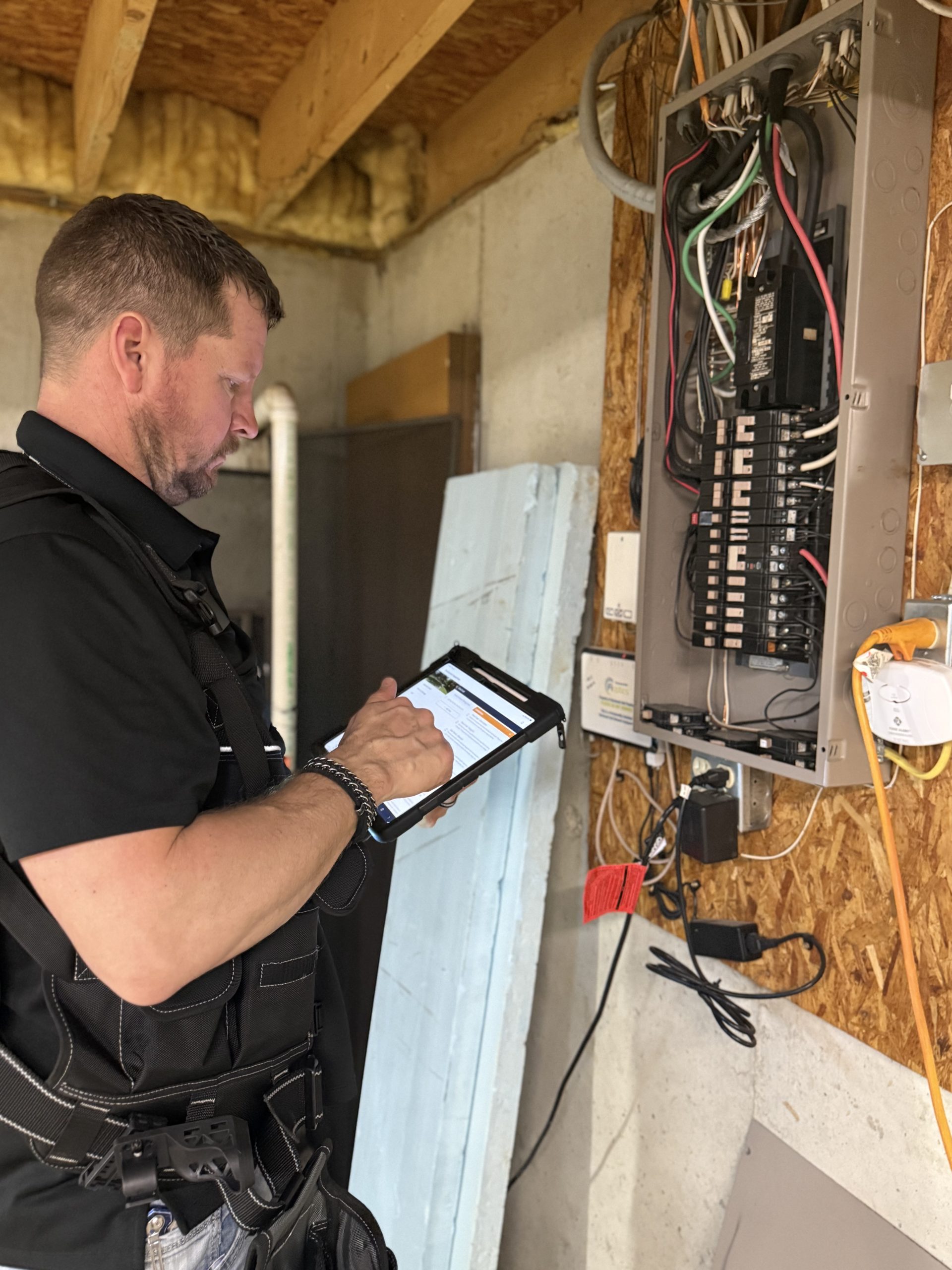 Andy Waldner inspecting electrical panel